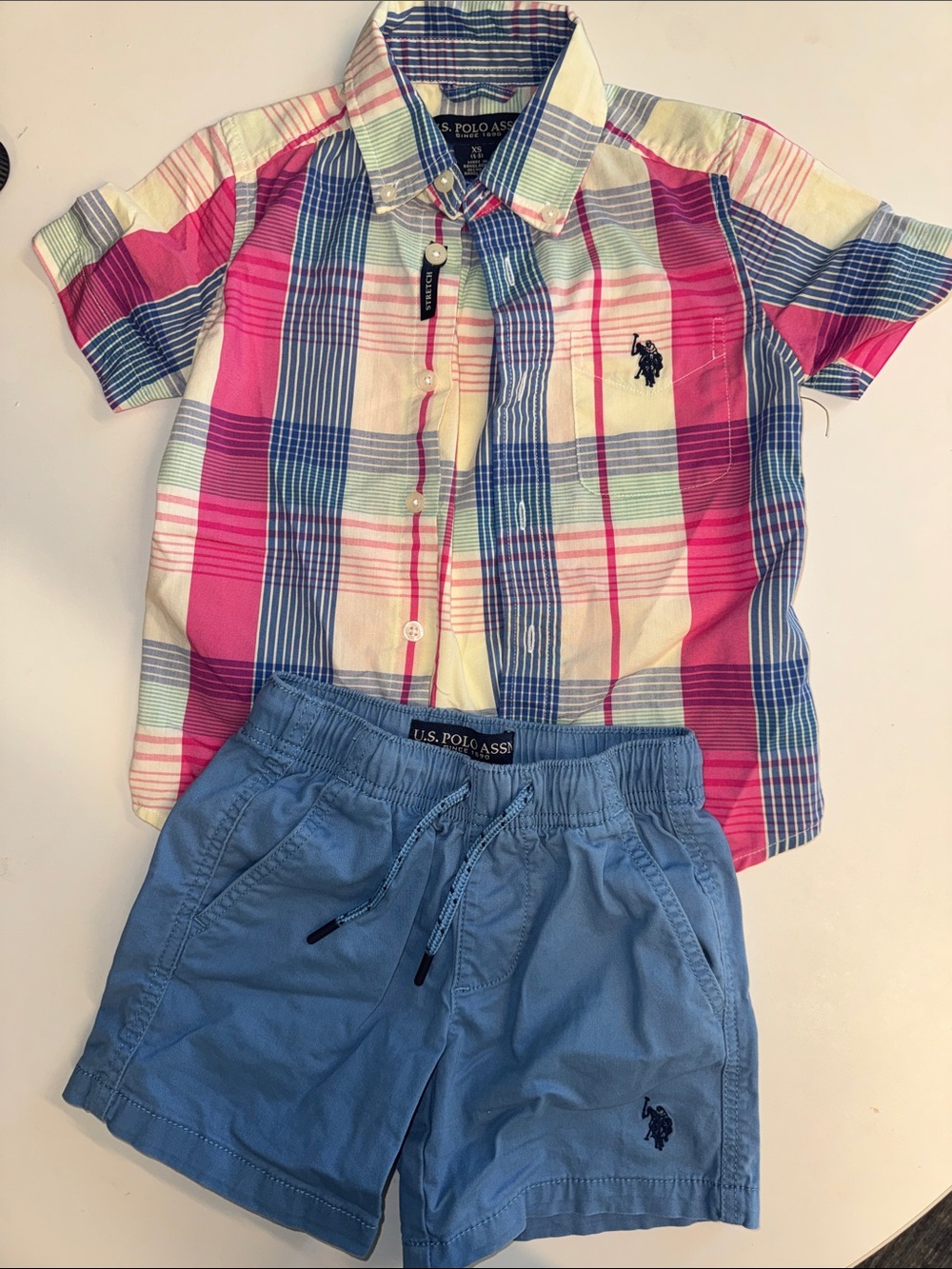 U.S. Polo Assn. Pink, Blue & Cream Plaid Button-Down Shirt Boys 5/6T